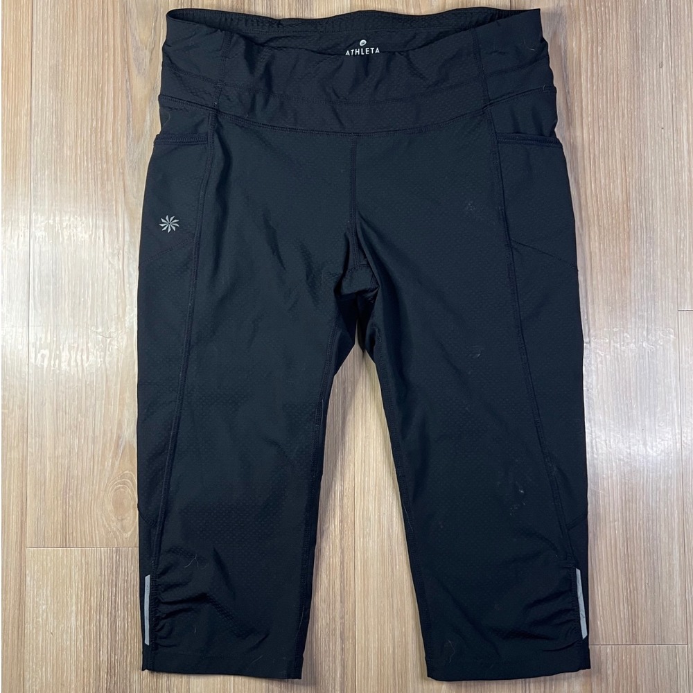 Athleta Womens Cropped Leggings Pockets Reflective Textured Black Size M